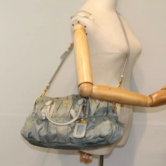 PRADA Hand Bag Nylon 2way Green Auth - Picture 1 of 16